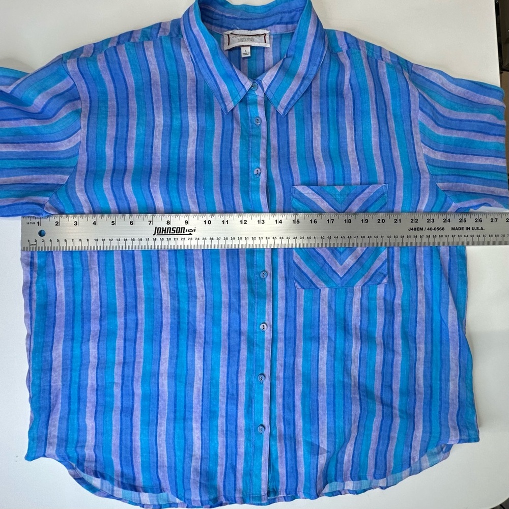 Johnny Was. Oslo Striped Linen blouse, blue/lavender. SZ L. Like new! Worn once. - Picture 8 of 11